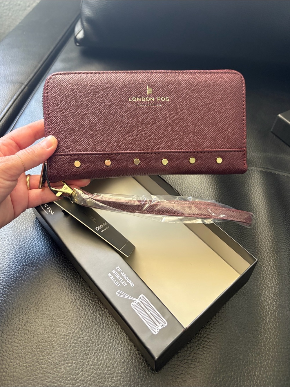 London Fog Plum Zip Around Wristlet Wallet